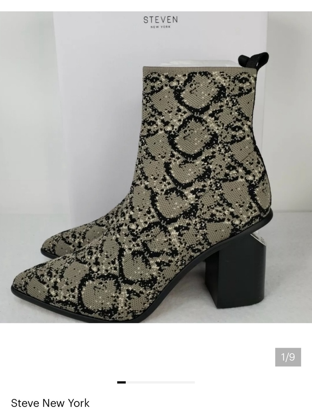 Steven N.Y. Nikia Multi Color Snake Print Fabric Notched Out Heel Boot Sz 8.